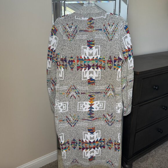 Aztec Tribal Coatigan Cardigan Western Boho Yellowstone Sweater On Blue large - Picture 4 of 11